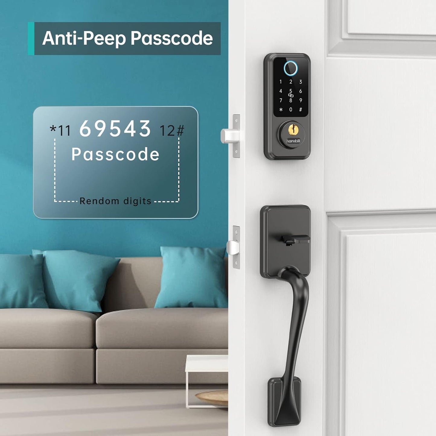 Cowins Smart Lock with Front Door Handle Set - Keyless Entry Door Lock with Handleset - Smart Deadbolt Door Lock for Front Door - Bluetooth Door Lock with Keypad - Fingerprint Biometric Auto Lock