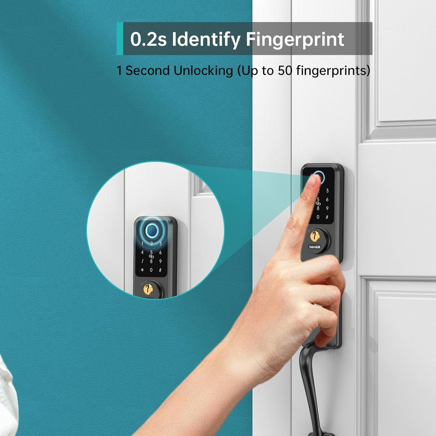Cowins Smart Lock with Front Door Handle Set - Keyless Entry Door Lock with Handleset - Smart Deadbolt Door Lock for Front Door - Bluetooth Door Lock with Keypad - Fingerprint Biometric Auto Lock