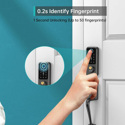 Cowins Smart Lock with Front Door Handle Set - Keyless Entry Door Lock with Handleset - Smart Deadbolt Door Lock for Front Door - Bluetooth Door Lock with Keypad - Fingerprint Biometric Auto Lock