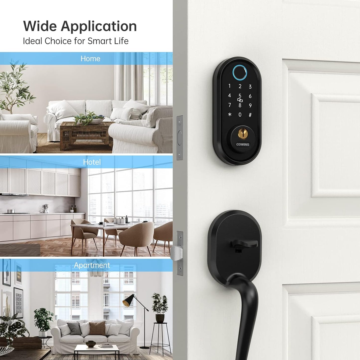 Cowins Smart Lock, Fingerprint Door Lock Smart Deadbolt Keyless Entry - Electronic Digital Keypad with Biometric Fingerprint, Smartphone App Auto Lock Bluetooth Keys Fobs Smart Lock for Alexa, Home